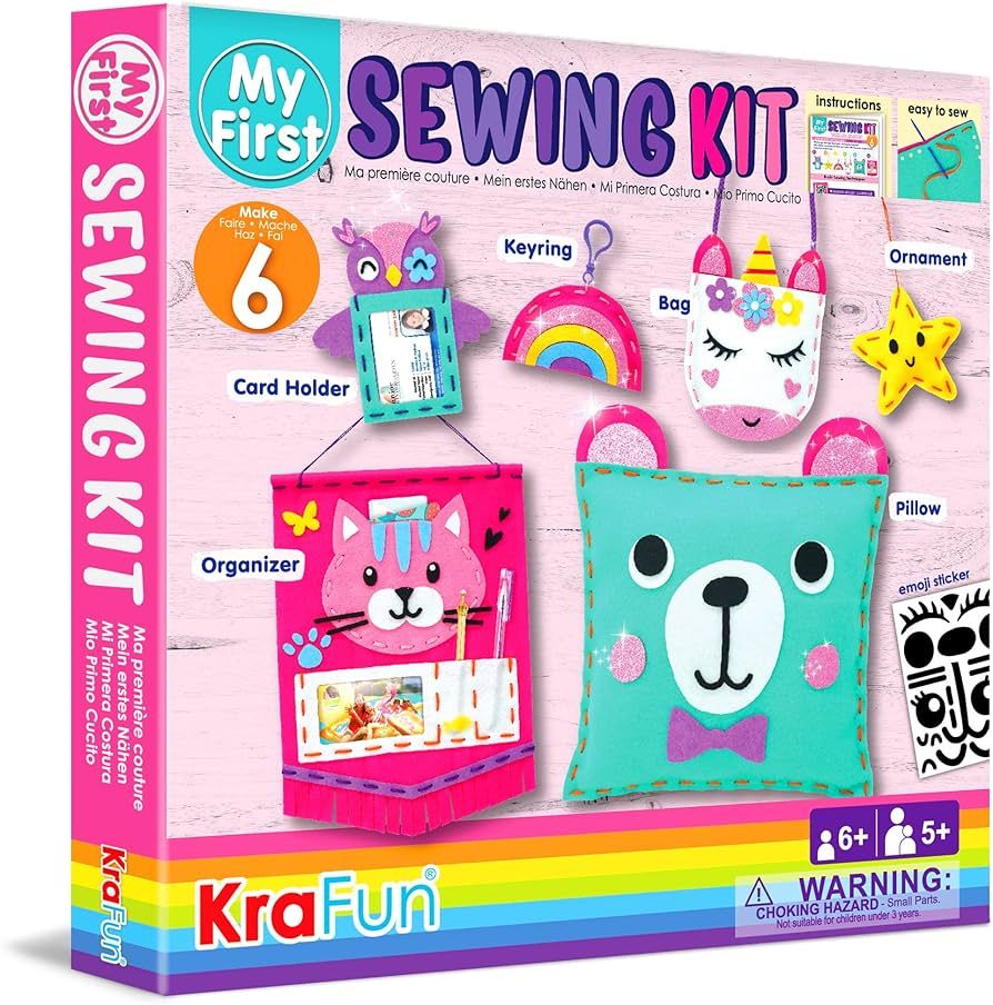 KRAFUN My First Sewing Kit for Beginner Kids Arts & Crafts, 6 Easy DIY Projects of Stuffed Animal... | Amazon (US)