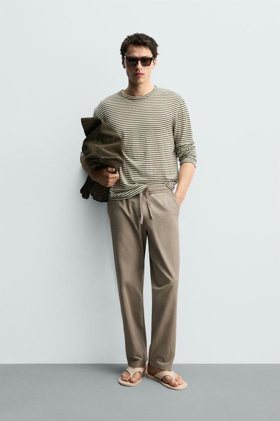 Zara - Relaxed Fit Cottonlinen Trousers In Pearl Grey - M - Man | Zara UK