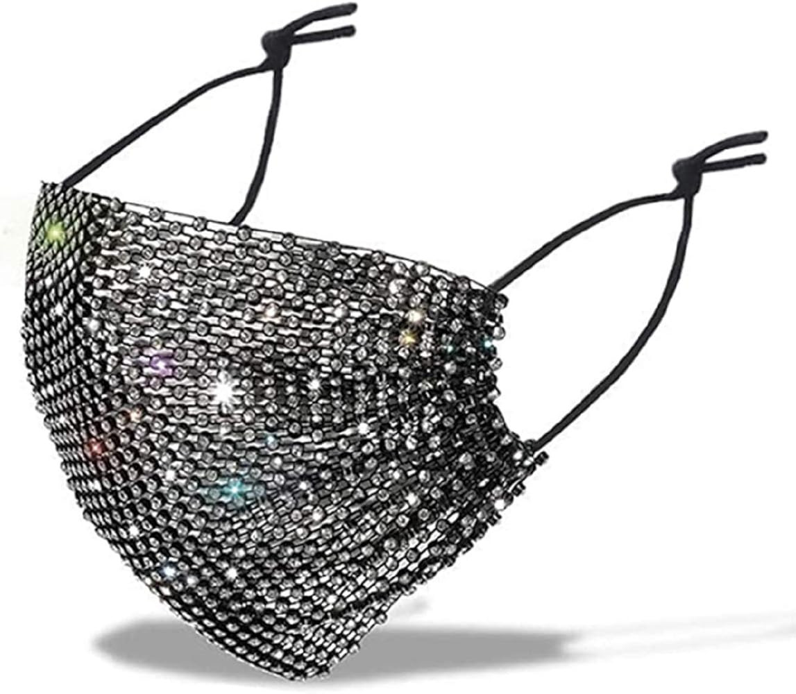 Sparkly Rhinestone Mesh Face Mask Masquerade Mask for Women Glitter Face Mask Bling Face Mask Chr... | Amazon (US)
