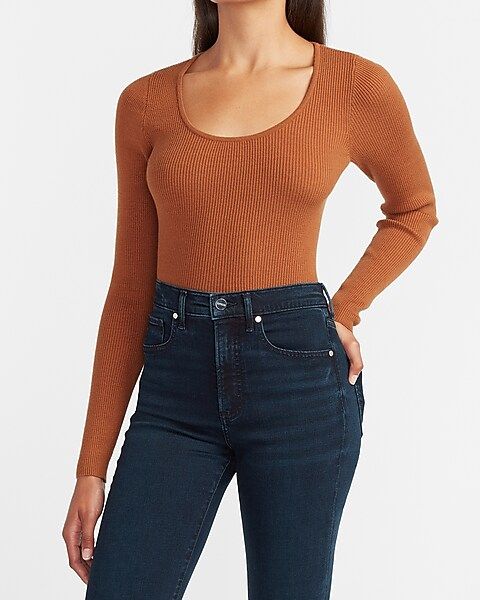 Fitted Ribbed Scoop Neck Sweater | Express