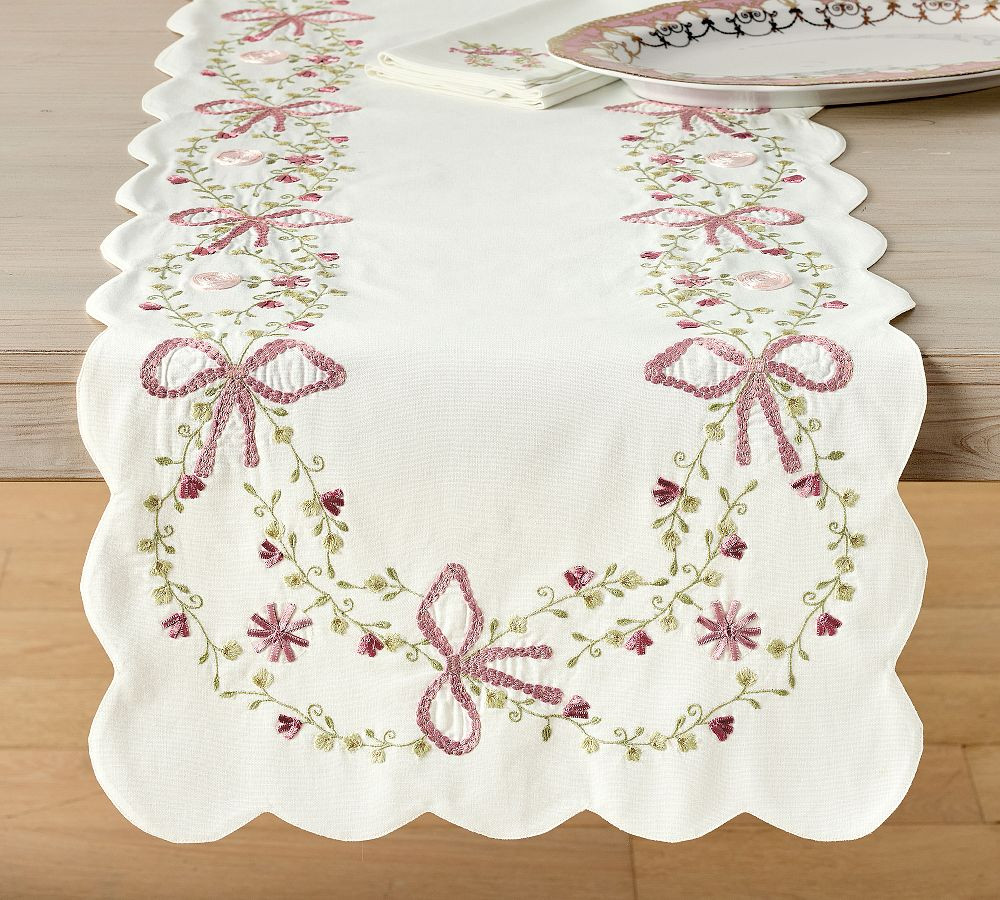 LoveShackFancy Embroidered Bow Table Runner | Pottery Barn (US)