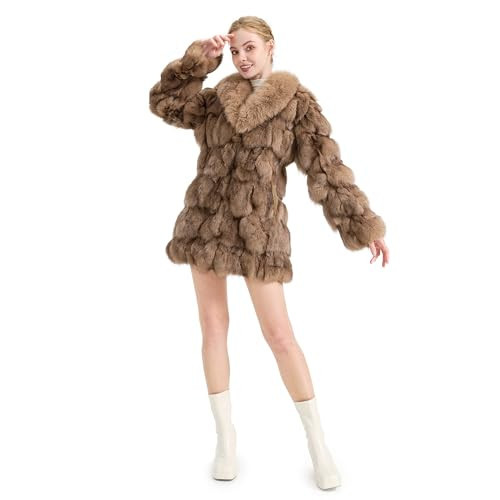 Fur Story Women's Genuine Fox Fur Coat Thick Warm Fur Jacket Long Winter Coat With Collar | Amazon (US)