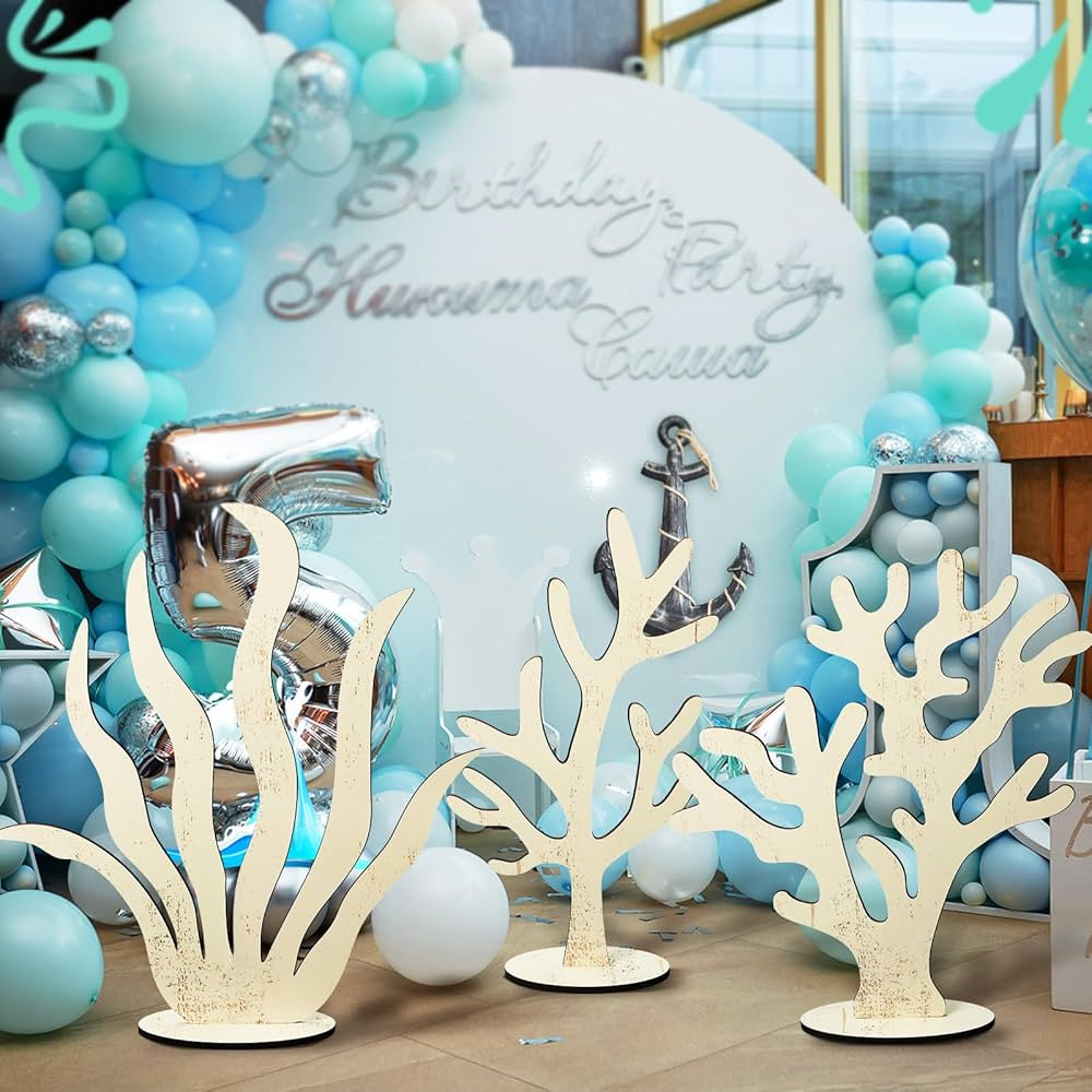 3 Pcs Wooden Coral Decoration Mermaid Coral Reef Decor Under the Sea Baby Shower Party Decoration... | Amazon (US)