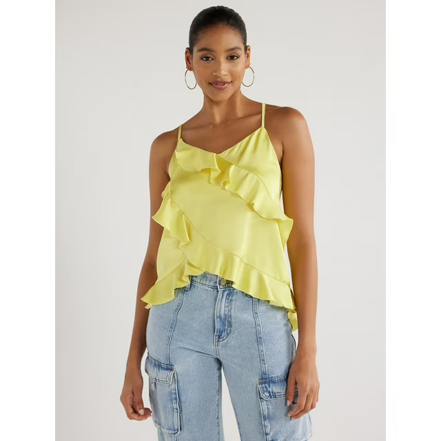 Scoop Women’s Satin Ruffle Tank Top, Sizes XS-XXL | Walmart (US)