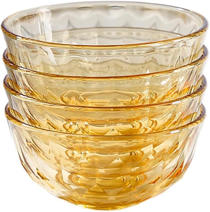 Sizikato 4pcs Amber Glass Dessert Bowl, Borosilicate Glass Snack Bowl Salad Bowl, 33oz | Amazon (US)