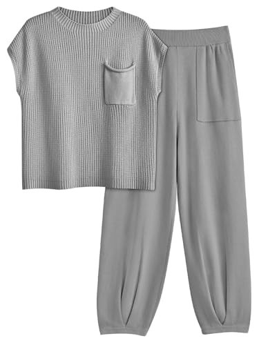 LILLUSORY Two 2 Piece Sets Womens 2025 Spring Summer Matching Lounge Sweatsuits Sweat Suits Trendy Travel Beach Vacation Fashion Resort Wear Outfits Knit Loungewear Clothes Clothing Stripes | Amazon (US)