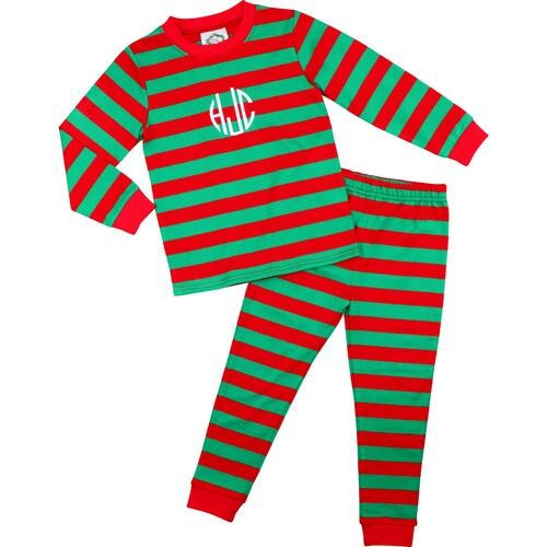 Boys Red And Green Knit Stripe Pajamas - Shipping Early November | Cecil and Lou