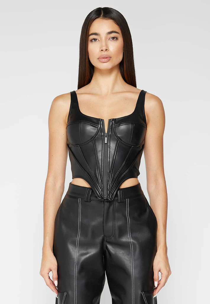 Vegan Leather Corset Top - Black | Maniere De Voir