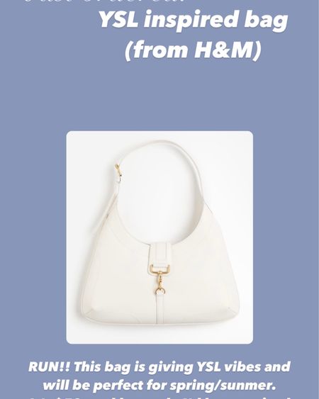 The perfect Saint Laurent inspired / Saint Laurent lookalike shoulder bag! And it’s under $50!!! 
- trendy bags - handbag - H&M new arrivals - spring accessories - trends 

#LTKstyletip #LTKitbag #LTKfindsunder50