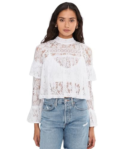 Free People, Womens, Lilabeth Lace Top, Clean Ivory, Large | Amazon (US)