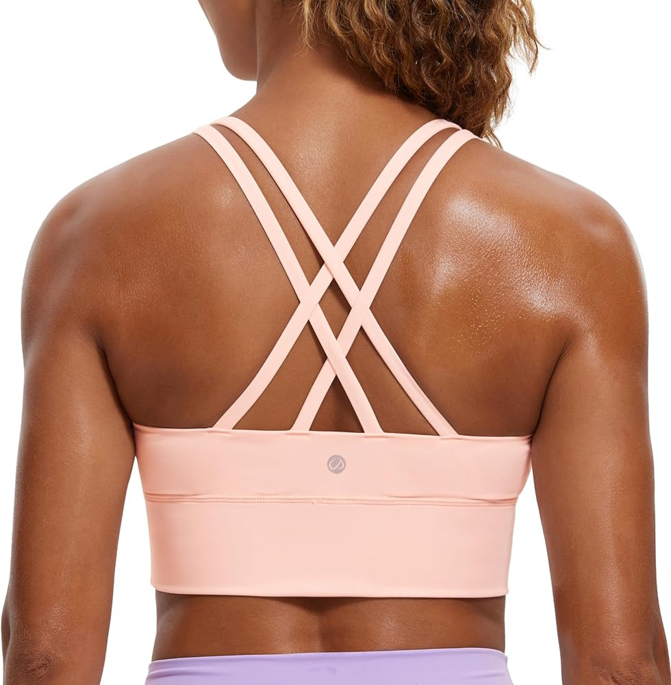 CRZ YOGA Womens Strappy Longline Sports Bra - Medium Impact Criss Cross Yoga Padded Bras Workout ... | Amazon (US)