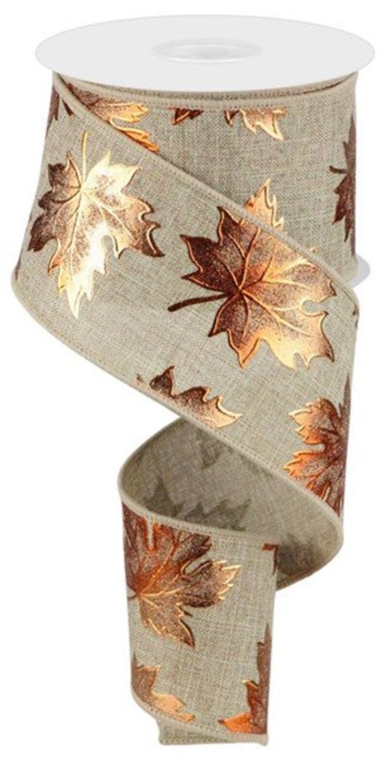 Beige and copper fall leaves wired ribbon, 2.5" fall ribbon, leaf ribbon, Fall ribbon, Bow ribbon... | Etsy (US)