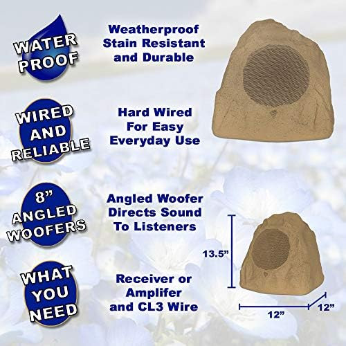 Theater Solutions 2R8S Outdoor Sandstone 8" Rock 2 Speaker Set for Deck Pool Spa Yard Garden | Amazon (US)