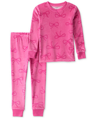 Carter's Toddler Girls Bow-Print Velour Long-Sleeve 2-Piece Pajamas  - Macy's | Macy's