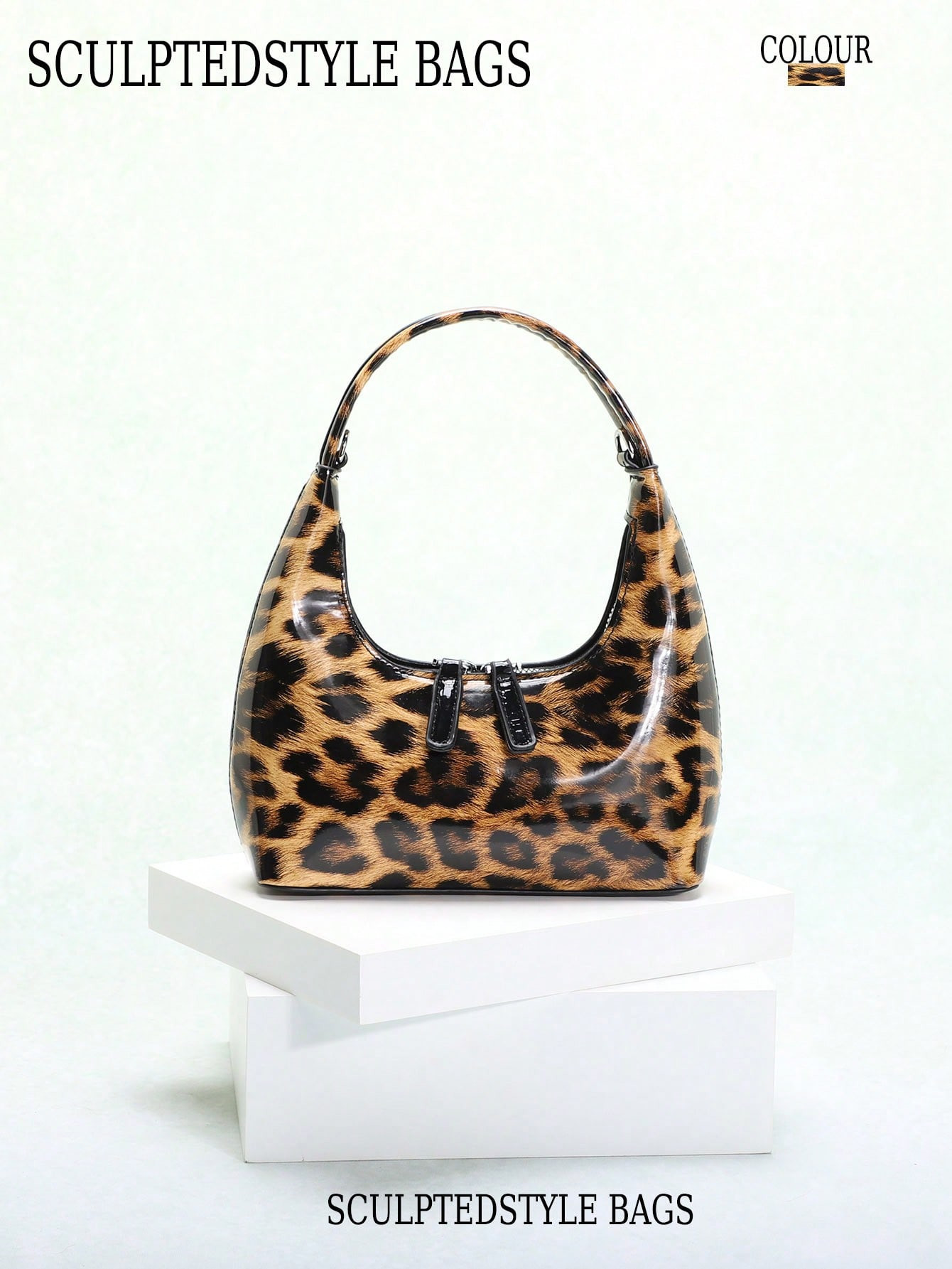 1pc Glossy Leopard Print Patent PU Leather U Shape Tote Bag, Fashionable Handbag For Women Office... | SHEIN