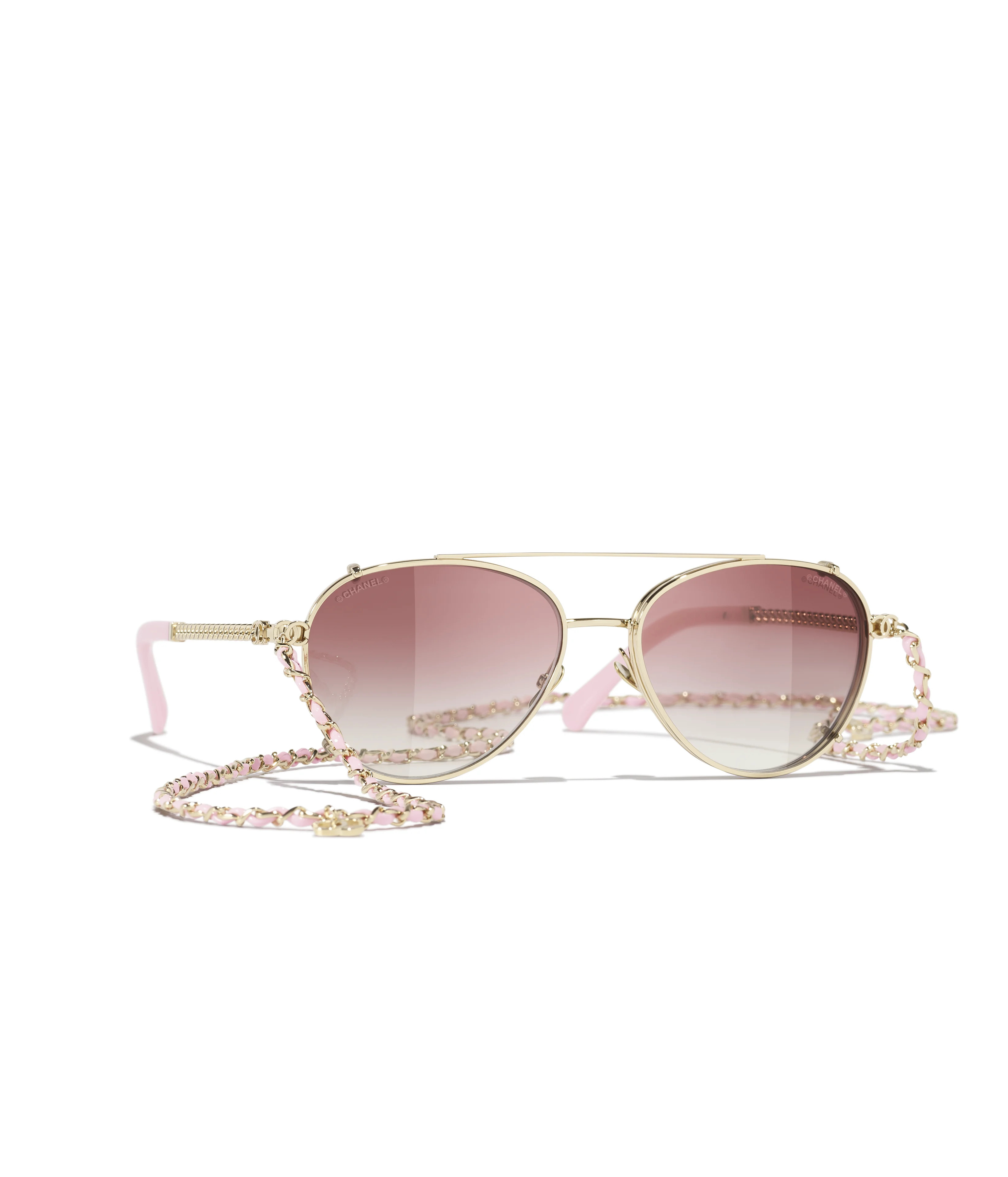 CHANEL Sunglasses: Pilot Sunglasses, metal &amp; calfskin &mdash; Fashion | CHANEL | CHANEL | Chanel, Inc. (US)