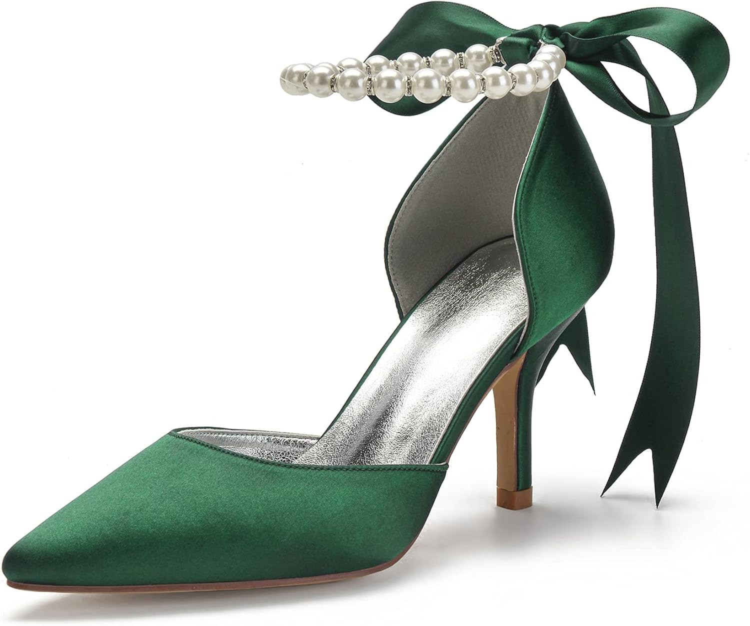 Women's Pearl White Wedding Shoes for Bride High Heels Pointed Toe Bridal Shoes Satin Prom Party ... | Amazon (US)