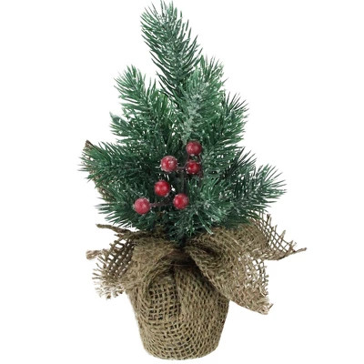 Northlight 9.5" Mini Pine Christmas Tree with Berries in Beige Burlap Pot | Target