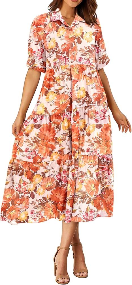 Pretty Garden Womens Button Up Ruffle A Line Flowy Maxi Dress | Amazon (US)