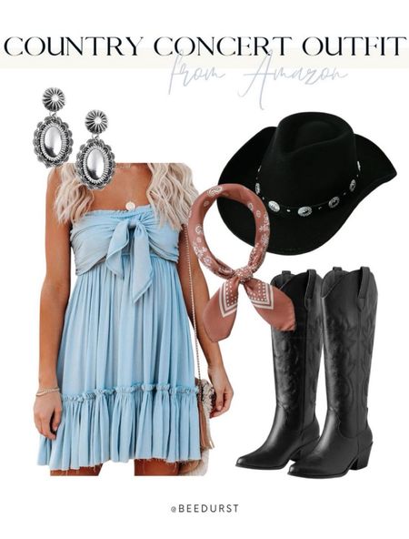 Country concert outfit from Amazon, Nashville outfit from Amazon, Nashville trip, concert outfit, country concert, black cowgirl boots, festival outfit, cowgirl outfit, outfit for Nashville, denim dress, western earrings, black cowgirl hat

#LTKSeasonal #LTKFindsUnder50 #LTKStyleTip