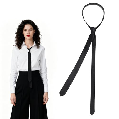 LXUEJIE Black Skinny Tie for Women and Men, Adjustable Zipper Skinny Ties, Solid Color Black Ties for Wedding Business | Amazon (US)