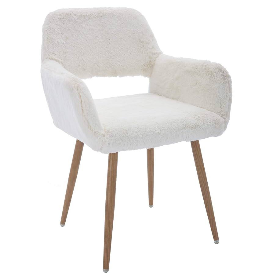KCC Furry Desk Chair, Mid-Century Modern Accent Comfy Armchair with Faux Fur for Teen Girls, Wood... | Amazon (US)