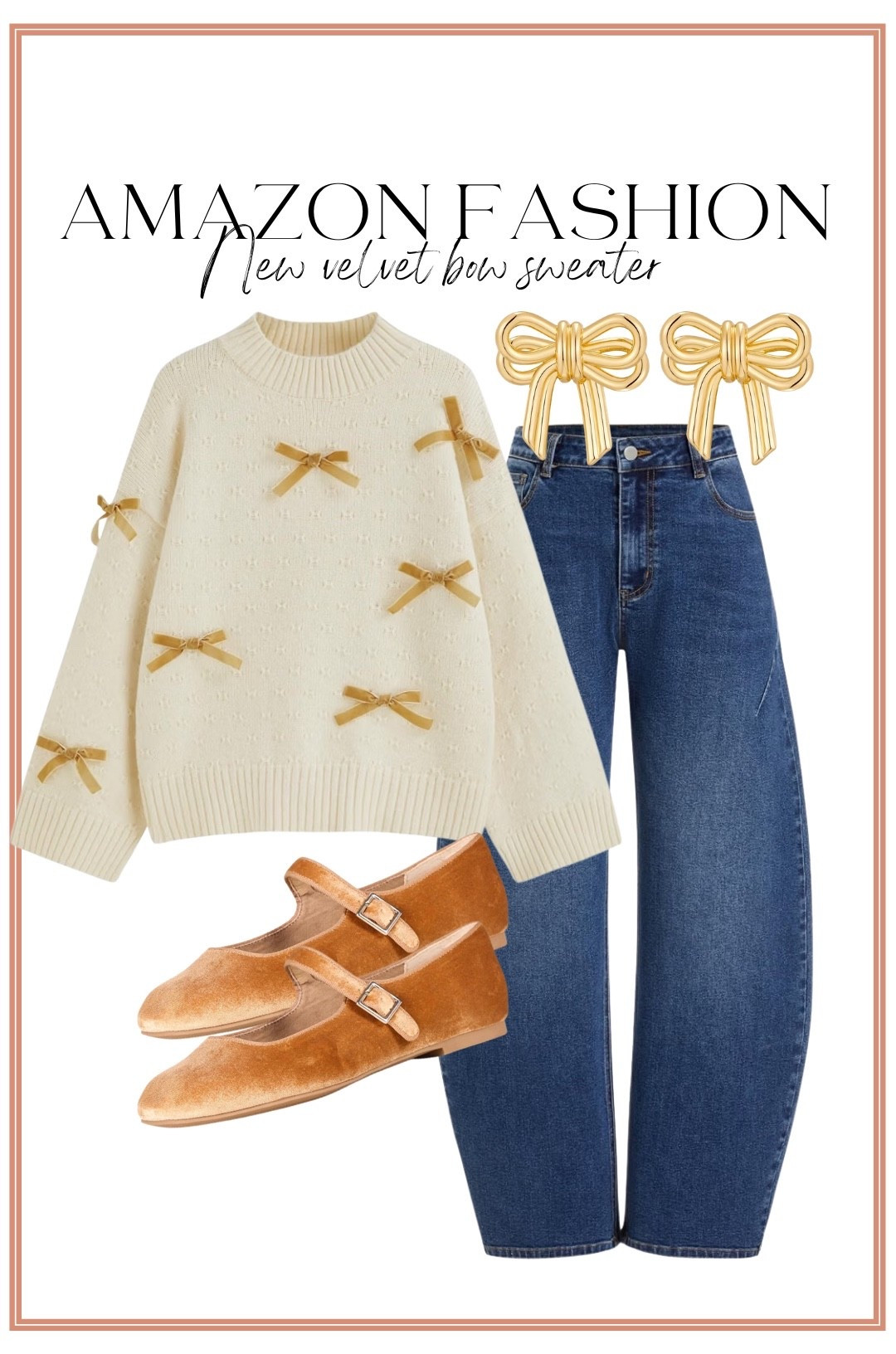 This Amazon fashion find is SO cute!! 🎀 I’m loving this cream bow sweater paired with barrel jeans for the sweetest casual outfit. The velvet bow details make this sweater feel so special, and the warm brown velvet Mary Jane flats are the perfect finishing touch. Add the gold bow earrings and you have such an easy, elevated everyday look! 🤎✨

Amazon sweater | bow sweater | velvet bow sweater | barrel jeans | Amazon jeans | Mary Jane flats | velvet flats | Amazon fall fashion | casual outfit idea | Amazon outfit

#amazonfashion #amazonfinds #amazonstyle #amazonoutfit #fallfashion #fallsweater #bowsweater #barreljeans #maryjanes #affordablefashion #falloutfitideas

#LTKootd #LTKPetite