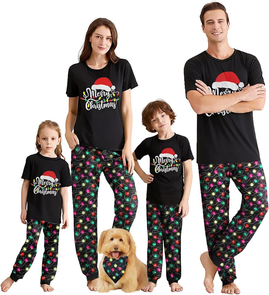 IFFEI Christmas Pajamas for Family Matching Holiday PJ's Sets with Short Sleeve Tee and Pants Lou... | Amazon (US)