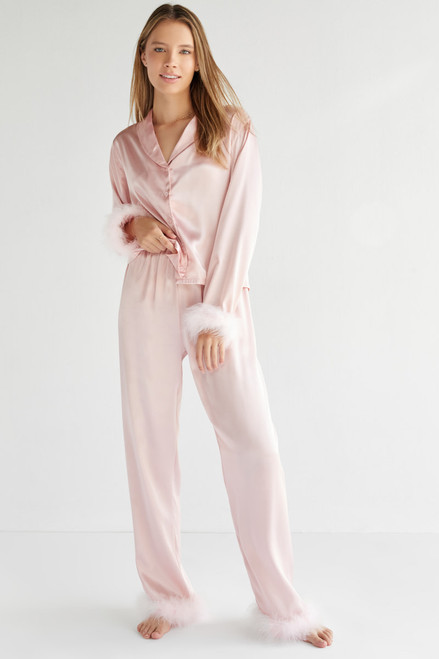 Amber Fur Lined Satin PJ Set | Francesca's