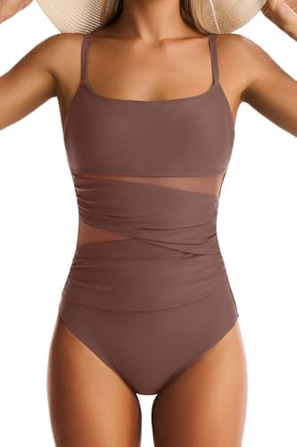One Piece Swimsuit for Women Tummy Control Mesh Bathing Suits Sexy Push Up Swimsuits Slimming Squ... | Amazon (US)