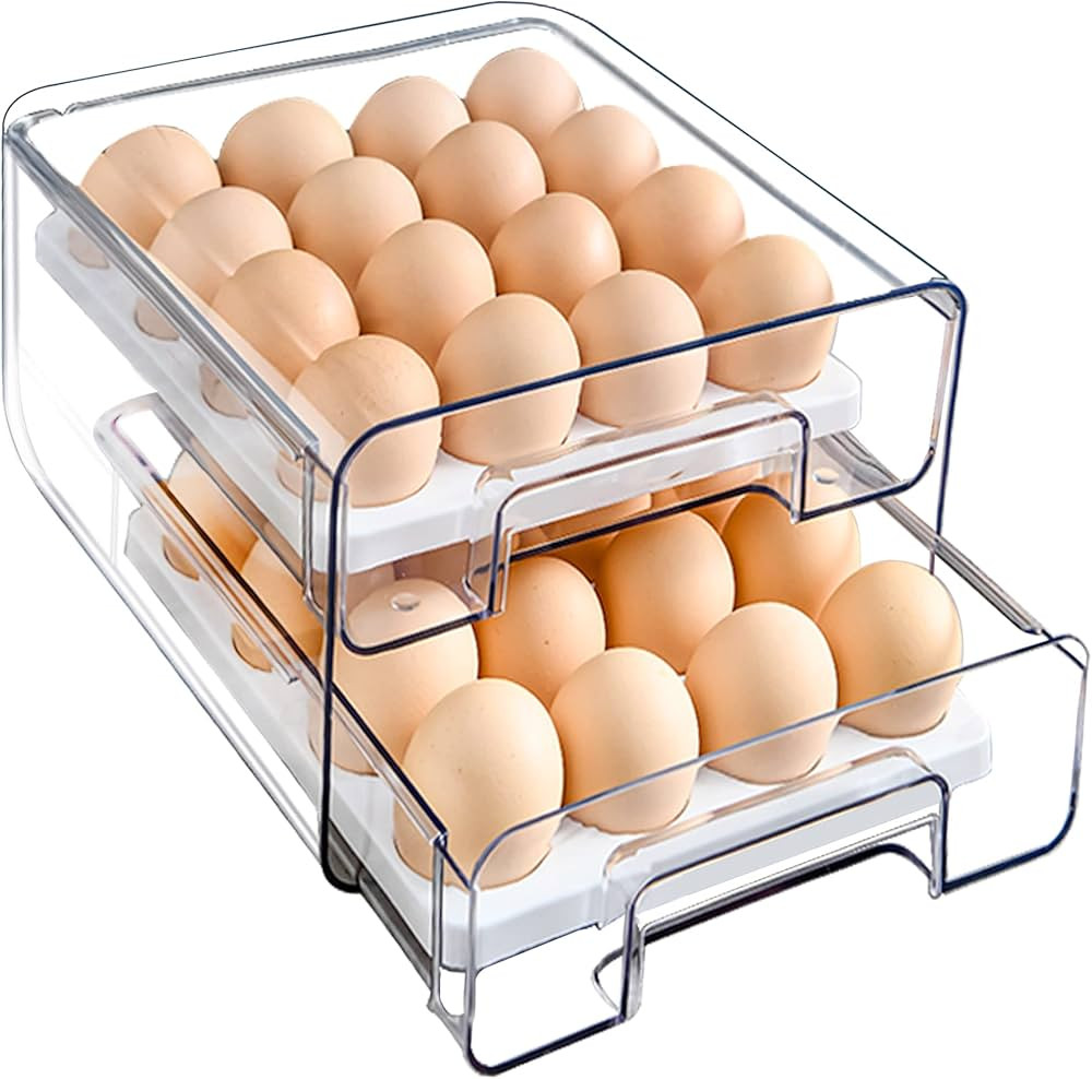 Egg Container for Refrigerator 32 Egg Large Capacity Egg Fresh Storage Box for Fridge, Double Lay... | Amazon (US)