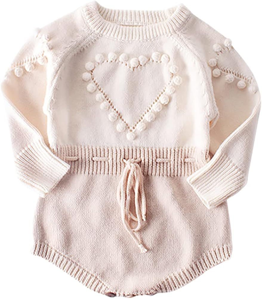 Newborn Baby Girls Sweater Romper Knit Fall Outfit Ruffles Long Sleeve Knitted Bodysuit Winter Cl... | Amazon (US)