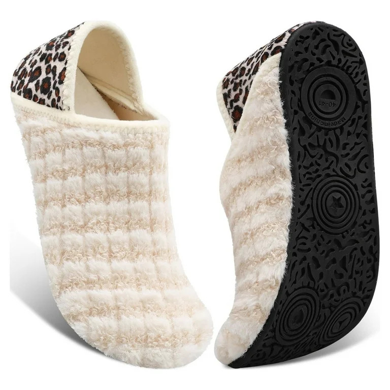 Barerun Womens Mens Slippers House Slipper Slip On Fuzzy House Shoes Indoor/Outdoor Beige | Walmart (US)