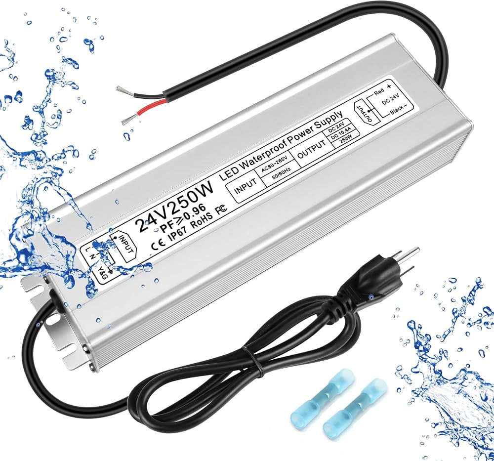 LED Driver 250W 24V Power Supply, IP67 Waterproof Low Voltage Transformer, AC 80-265V to DC 24V 1... | Amazon (US)