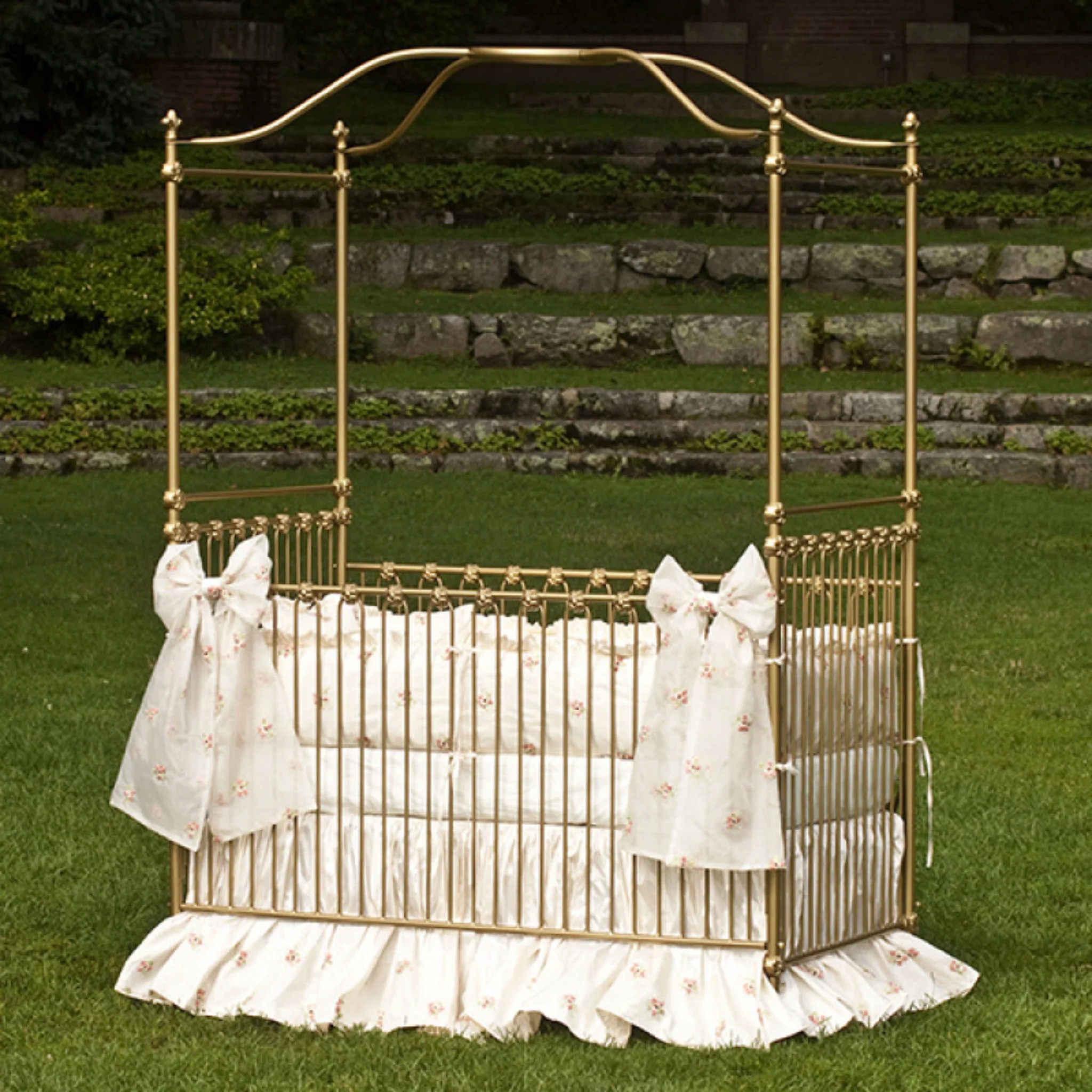 Fleur De Lis Metal Crib With Canopy - Available In 4 Finishes | The Well Appointed House, LLC