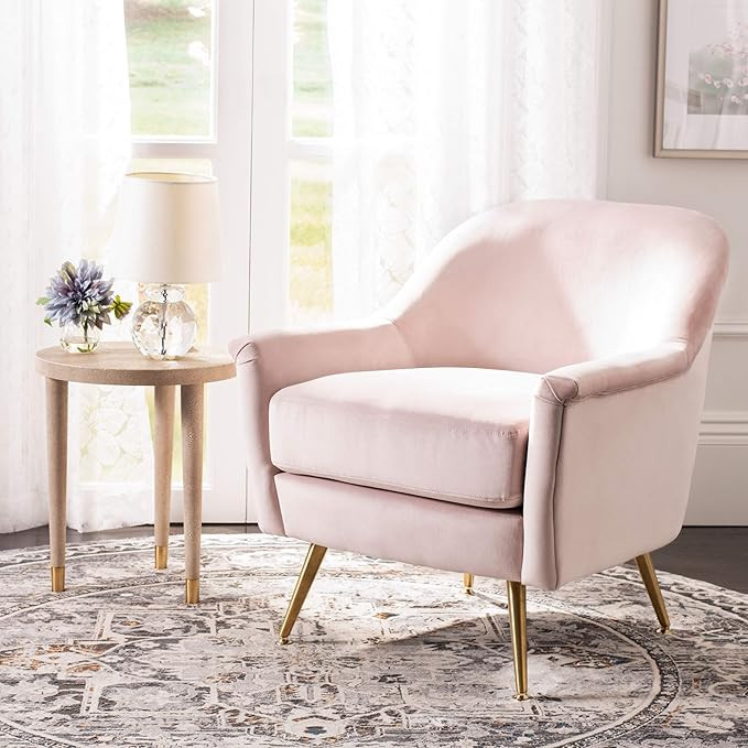 Safavieh Home Brienne Blush Pink and Brass Mid-Century Arm Chair, | Amazon (US)