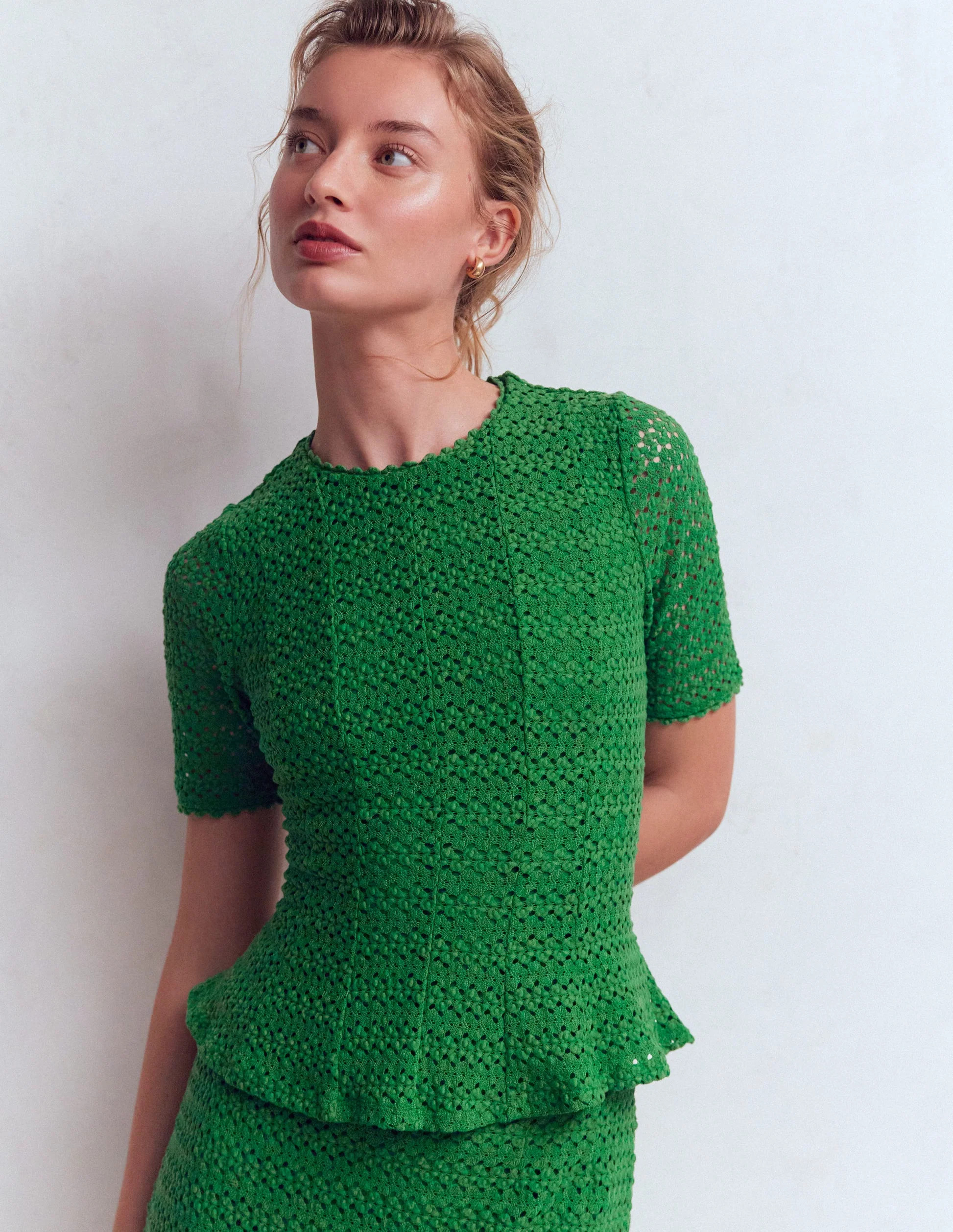 Lace Peplum Top-Verdant Green | Boden (US)