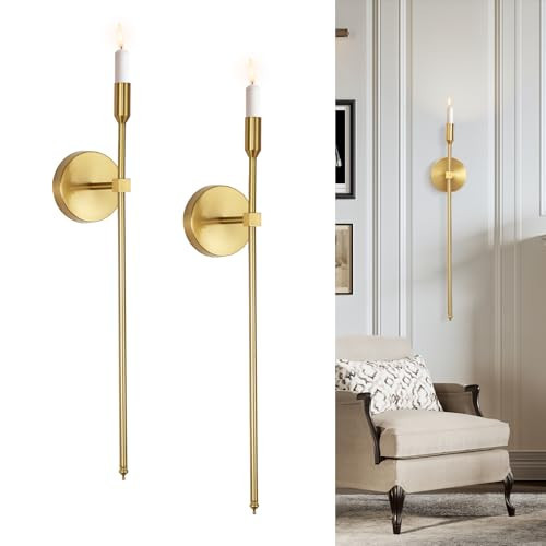 Gold Candle Sconces Long Wall Candle Holder, Set of 2 Large Wall Candle Sconce Modern Chic Home Decor for Bedroom, Dining Room, Living Room 23" | Amazon (US)