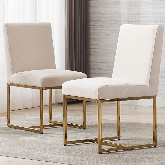 VESCASA Linen Upholstered Dining Chairs Set of 2, Mid Century Modern Padded Chair with Gold Metal... | Amazon (US)