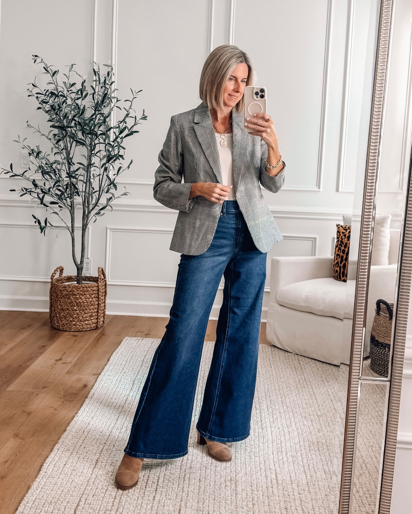 Walmart blazer on sale 
Walmart Fall outfit idea 
Plaid blazer and high rise wide leg denim 

#LTKSaleAlert #LTKWorkwear #LTKOver40