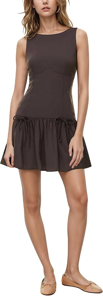 Women's Summer Dresses Tank Sleeveless Tunic Crew Neck Ruffle Hem Bodycon Mini Dress A-line Dress... | Amazon (US)