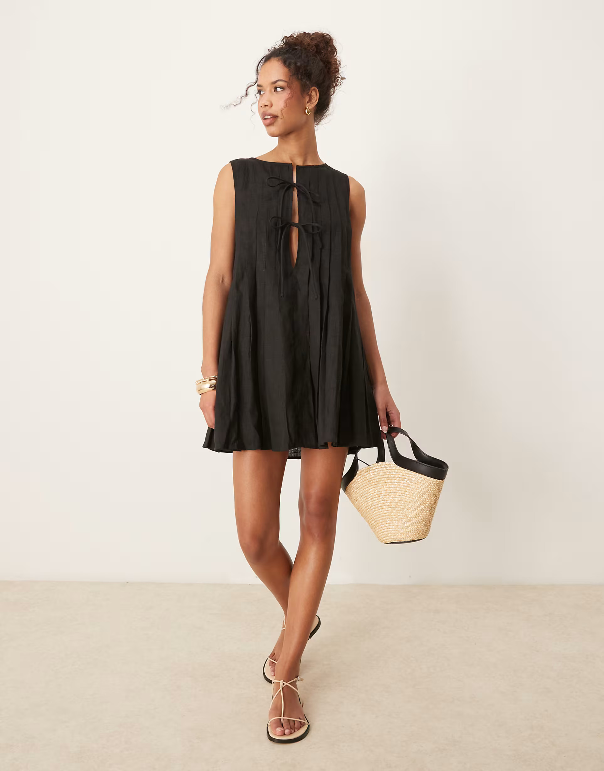 VRG GRL valeria tie front linen mini dress in black | ASOS | ASOS (Global)