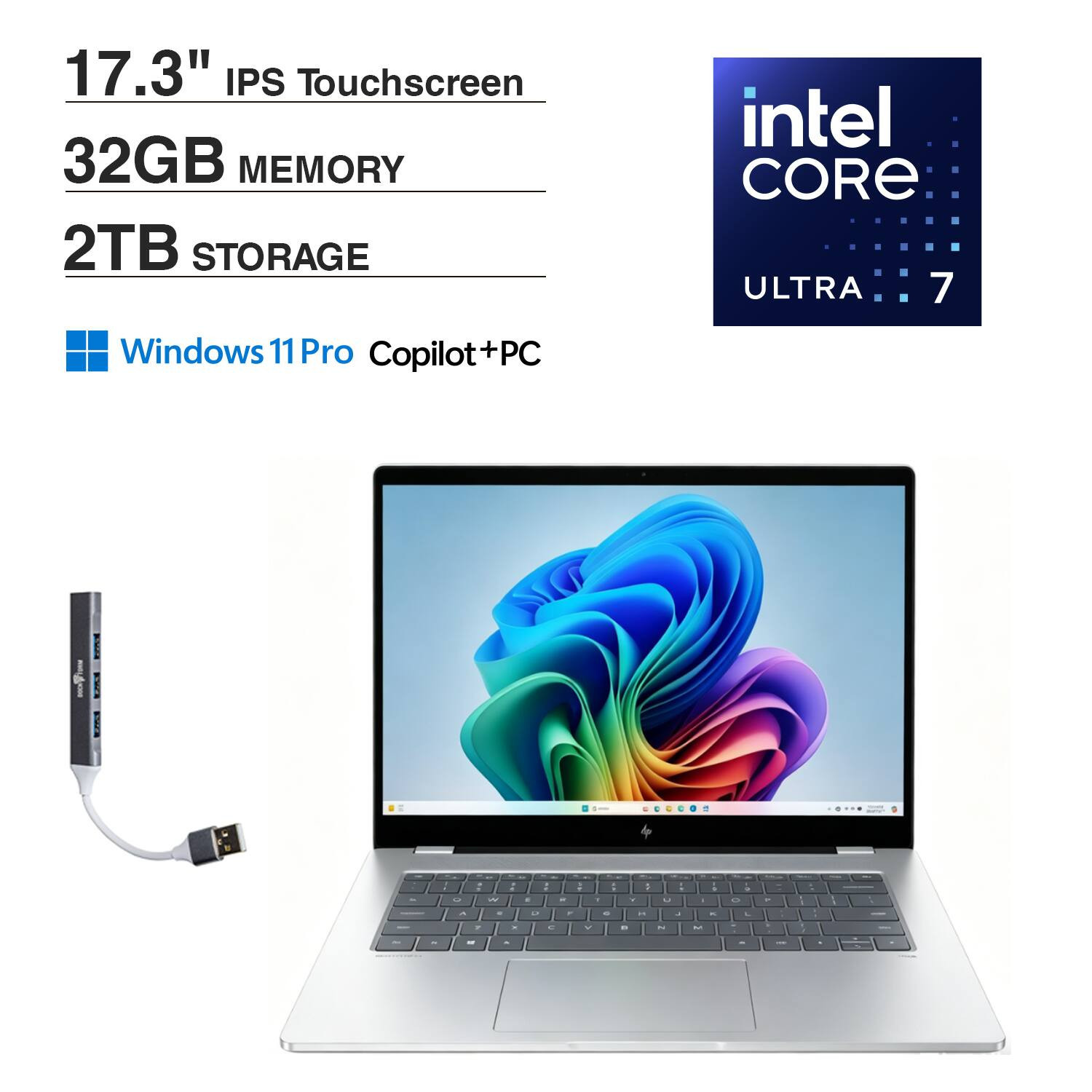 HP - Upgraded - OmniBook X 17 Laptop 17.3 FHD (Intel Ultra 7-258V, 32GB LPDDR5X, 2TB PCIe SSD, Win 11 Pro) w/USB Hub - Glacier Silver | Best Buy U.S.