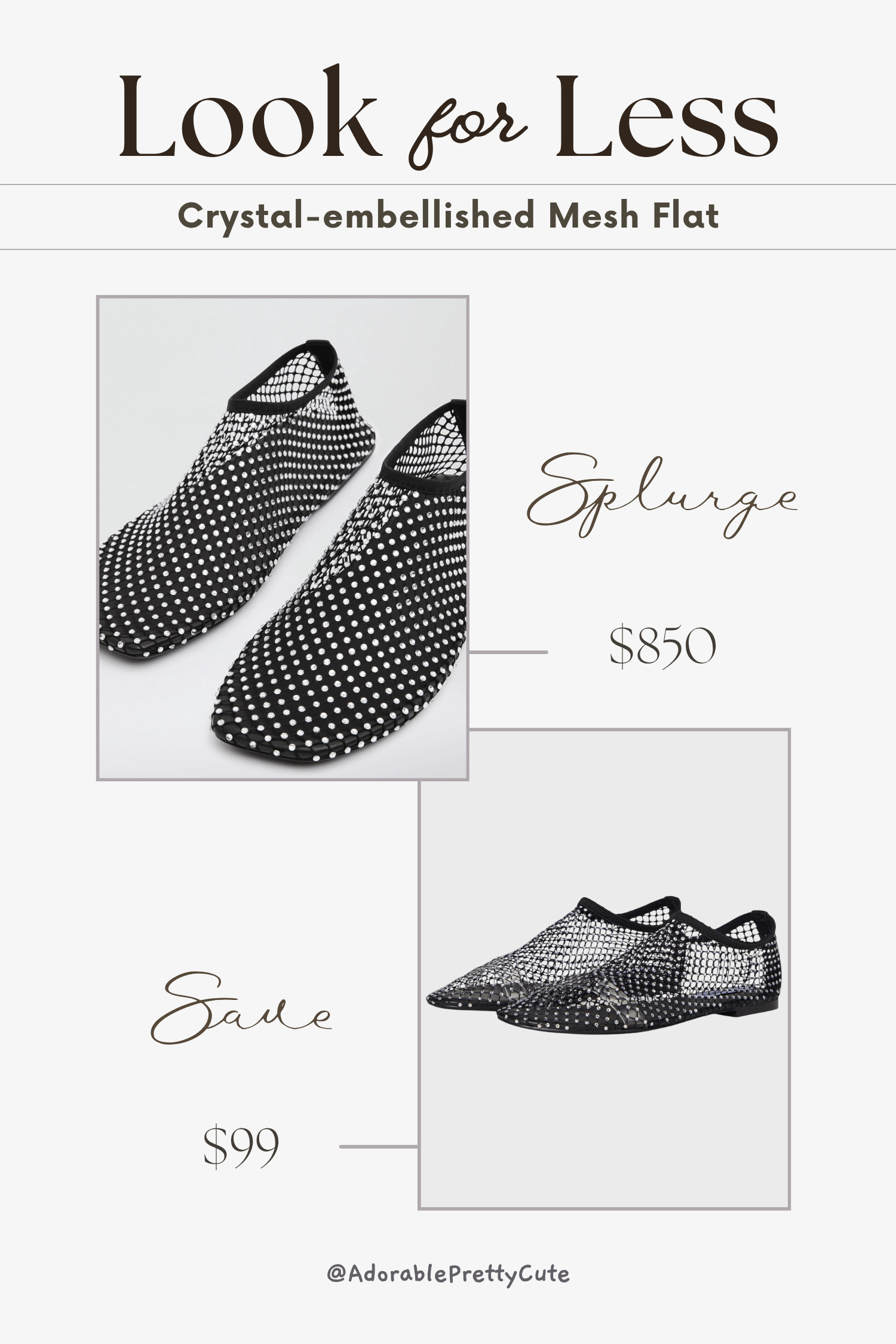 Look for Less｜Black Crystal Mesh Flats 🖤✨
Sheer black mesh, rhinestone sparkle, and a delicate ballet-flat shape create a dressy shoe that still feels easy to wear. Same polished evening-to-everyday mood — from affordable save to designer splurge.
#LookForLess #SaveOrSplurge #SaveVsSplurge #MeshFlats #CrystalFlats #RhinestoneFlats #BlackBalletFlats #BalletFlats #EmbellishedShoes #DressyFlats #EveningShoes #SteveMadden #ChristopherEsber #DesignerVsAffordable #ShoeEdit #LTKFinds 

 #LTKsale #LTKstyletip #LTKshoes
