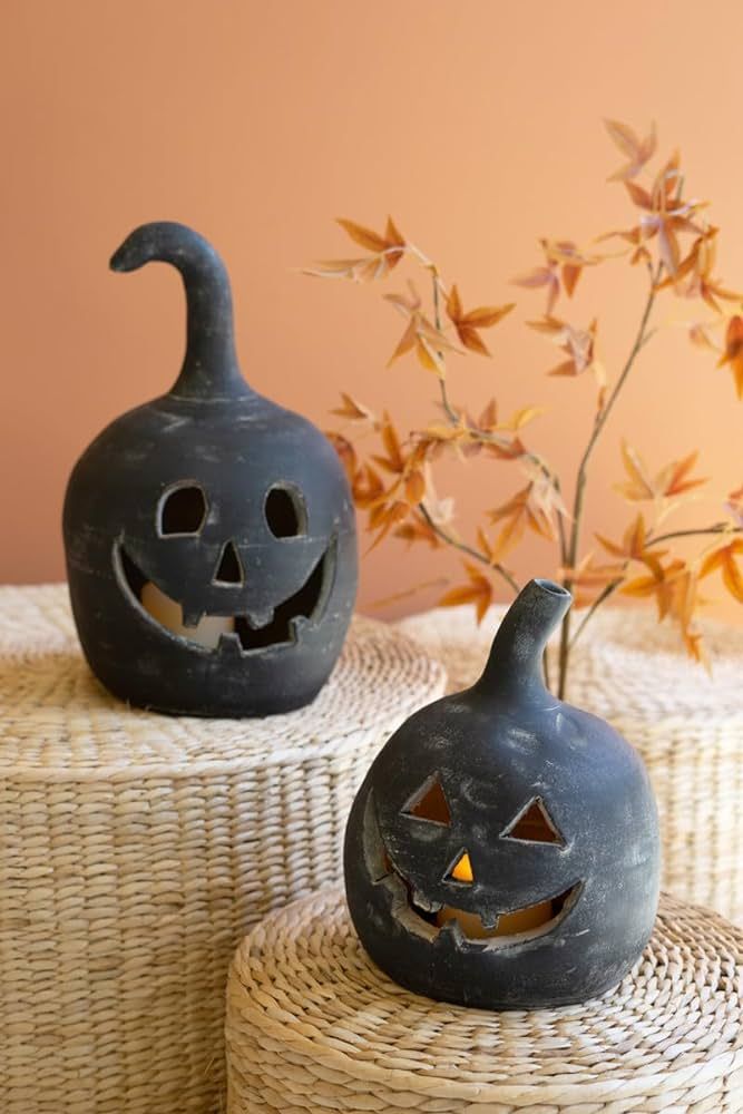 Kalalou SET OF TWO BLACK CLAY JACK-O-LANTERNS | Amazon (US)