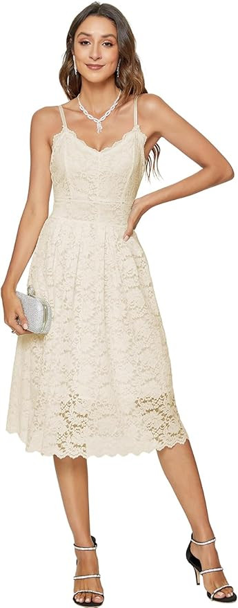 Womens Lace Floral Overlay V Neck Sexy Sleeveless Cocktail Party Swing Wedding Dresses | Amazon (US)