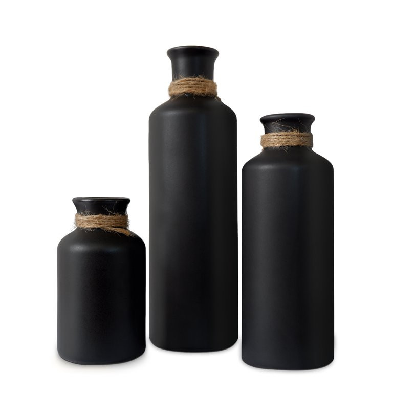 UMEXUS Matte Black Ceramic Vase Set, 3 Rustic Large Modern Pattern Cylinder Decor living room off... | Walmart (US)