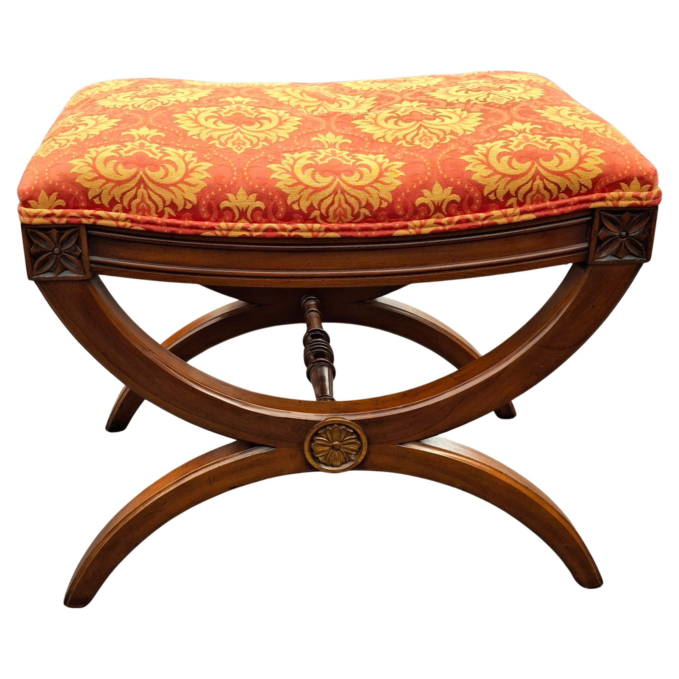 Mid 20th Century Kindel Furniture Walnut and Upholstered Curule Bench | 1stDibs