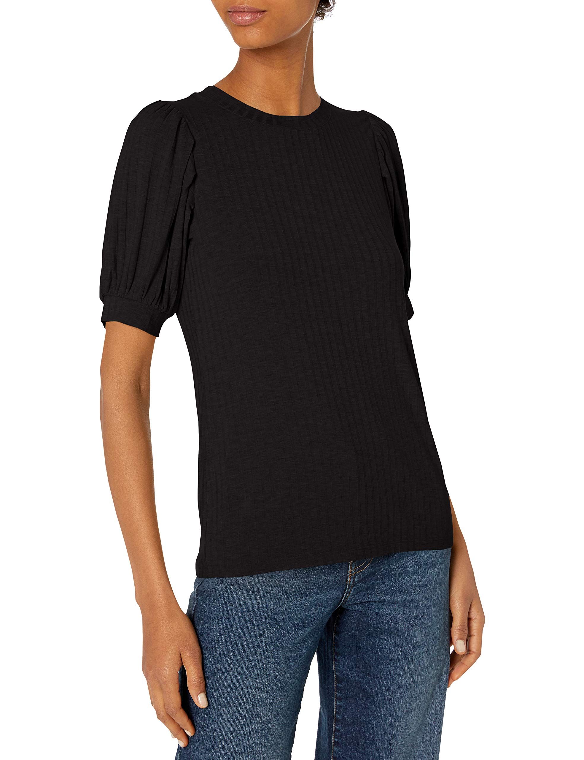 Amazon Brand - Daily Ritual Women's Rayon Spandex Wide Rib Puff Sleeve Top | Amazon (US)