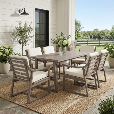 ModernLuxe 7pcs Outdoor Acacia Wood Dining Set, Patio Table & 6 Armchairs with Cushions, Weather-Resistant Furniture for Backyard/Garden, Beige+Brown | Target